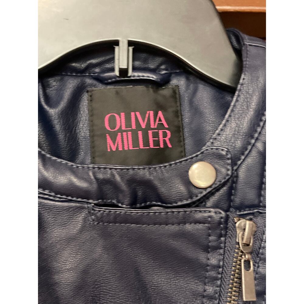 Olivia Miller vegan leather Moto jacket navy blue size small - Picture 2 of 5